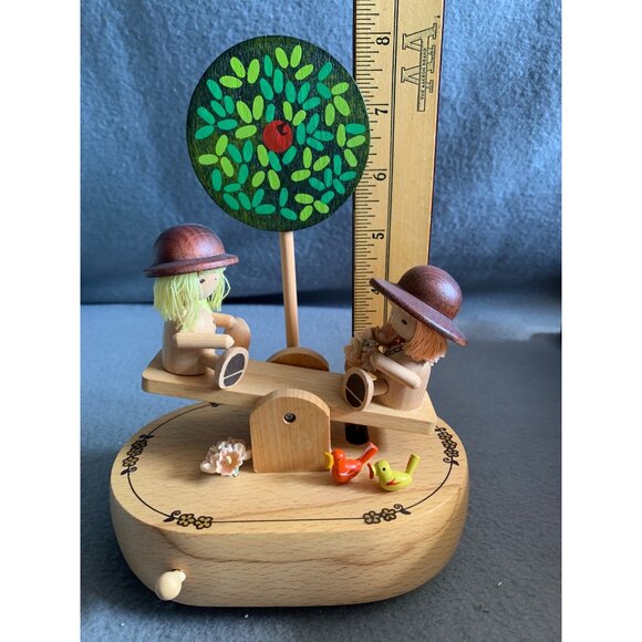 Vintage Schmid Wood Music Box With See-Saw Kids & Tree Works - Picture 8 of 14